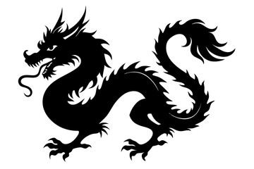Dragon silhouette, chinese dragon vector silhouette, dragon icon
