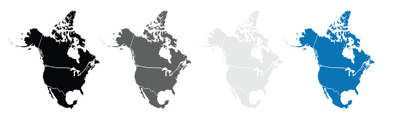 Detailed Map of America with isolated countries.United States, Canada ,Mexico. modern colorful style.States and geographical borders, political map vector illustration,Cities.