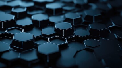 Obraz premium Dark hexagonal platforms interconnected in a background 3D rendering Digital computer illustration
