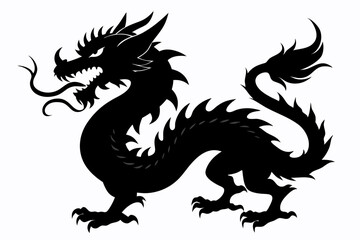 Dragon silhouette, chinese dragon vector silhouette, dragon icon
