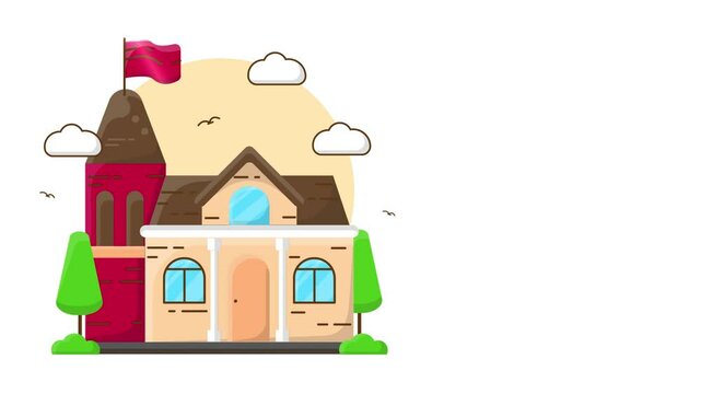 Animated Illustration Residential House in Flat Illustration Style. Suitable for residential property marketing investment.