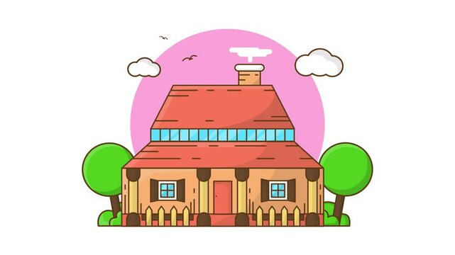 Animated Illustration Residential House in Flat Illustration Style. Suitable for residential property marketing investment.