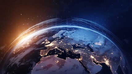 A stunning digital representation of Earth, showcasing a network of interconnected nodes and vibrant lights. This image symbolizes global connectivity, technology, and innovation in our modern world.