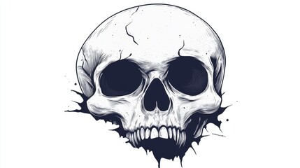 Hand drawn monochrome cartoon skull design for Halloween