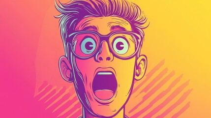 Warm gradient line illustration of a surprised cartoon character