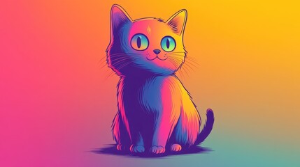 Obraz premium Colorful gradient line illustration of an anxious cartoon cat