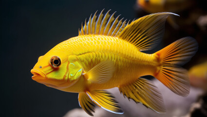 Captivating Close-Up of a Vibrant Yellow and Orange Cichlid Fish