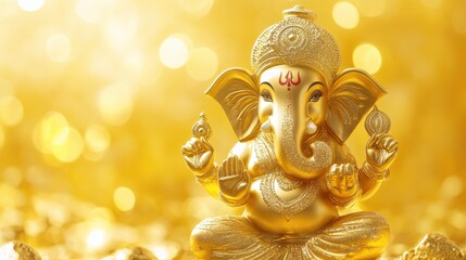 Fototapeta premium Radiant Golden Ganesh, Ideal for Festive Celebrations and Spiritual Enlightenment