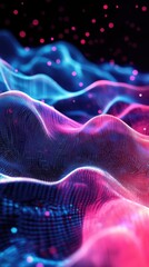 Obraz premium Vibrant abstract waves in blue and pink hues, showcasing energy and movement for digital art or technology concepts.