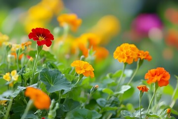 marigolds and nasturtiums flowers fields