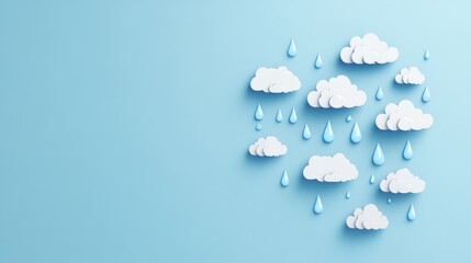 Vivid 3D Rainclouds and Raindrops Icons on Captivating Background with Copy Space