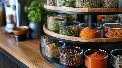 Spice Rack: A storage solution for spices, available in formats such as rotating carousels, wall-mounted racks, or drawer inserts, ensuring your seasonings are always within reach.
