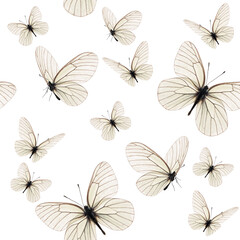 Realistic seamless pattern butterfly design.