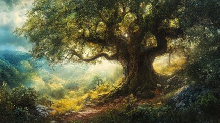 Ancient Tree in a Magical Forest