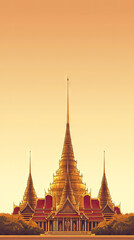 Fototapeta premium A Serene Silhouette: A Traditional Thai Temple Bathed in the Warm Glow of Sunset.