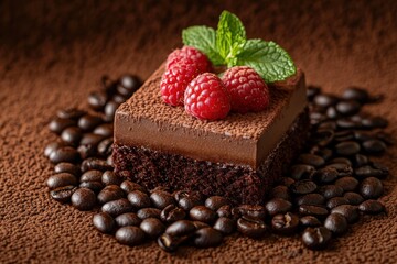 Chocolate Cake with Raspberries and Mint