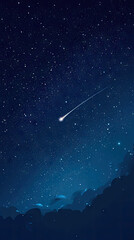 A solitary shooting star streaks across a canvas of twinkling stars, illuminating the vast expanse of a deep blue night sky.