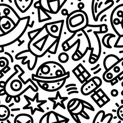Vector doodle space seamless pattern