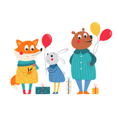 Cute animals with gifts illustration