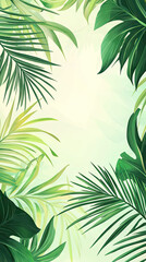 A Lush Embrace of Tropical Palm Leaves, Framing a Serene, Pale Green Background.