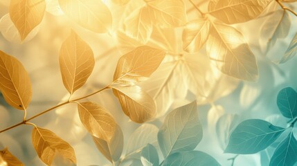 Serene Summer Vibes. Beige Gradient with Gold Leaf Overlay Pattern