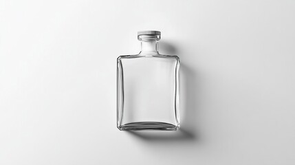 A clear glass bottle with a minimalist design, suitable for various liquids.
