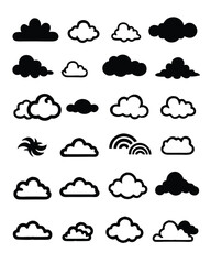 Editable stroke vector of various cloud shapes.