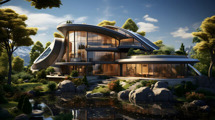 architecture eco sustainable environment concept building with ecology sustainability generative AI.