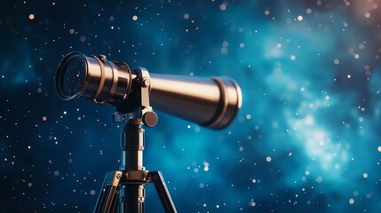 A telescope stands against a starry night sky, highlighting the wonder of astronomy and stargazing in a serene cosmic setting.