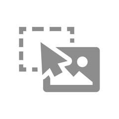Drag and drop image file vector icon. Upload photo with cursor symbol.
