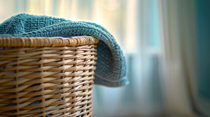 Obraz premium Laundry Hamper: A durable, often woven or fabric basket with a lid, used to collect and store dirty clothes until they’re ready to be washed. 