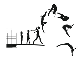 silhouette of a person in a jump diving