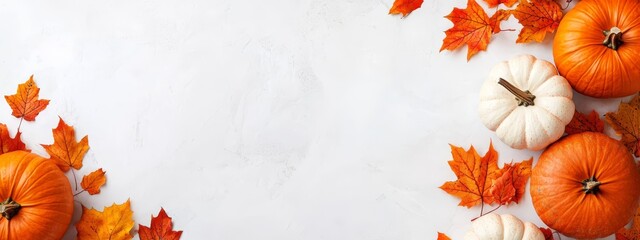  A collection of pumpkins atop a table, accompanied by an assortment of orange and white ones