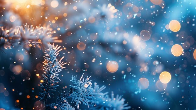 Minimalist abstract winter wallpaper featuring snowflakes and softly glowing elements in cool tones