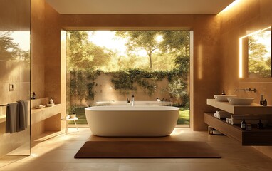create a modern bathroom design featuring advanced safety features and ecofriendly materials for a healthconscious environment