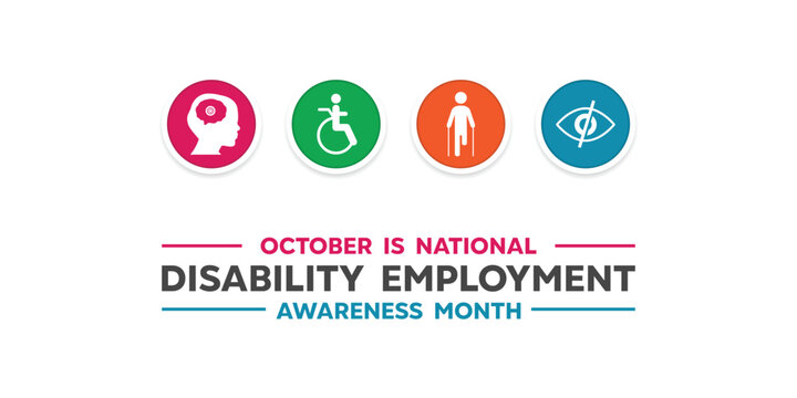 National Disability Employment Awareness Month. Peoples and eye. Great for cards, banners, posters, social media and more. White background. 
