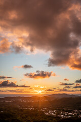 A Panoramic aerial image from the Pali Lookout on the island of Oahu in Hawaii.