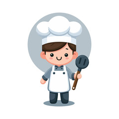 cute chef, wearing a white hat and apron, holding a spatula