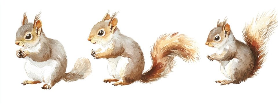 Watercolor illustration of squirrels in a hand drawn style