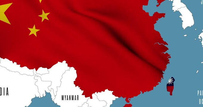 China and Taiwan on the map in the colors of the national flags.
