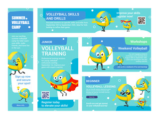 Promotional materials offering an exciting summer volleyball camp where your child can get skills training and fun activities for kids all summer long