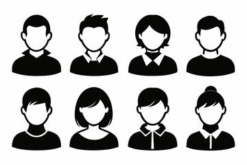 Profile avatar icon set. Male and female head sign silhouette vector