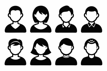 Profile avatar icon set. Male and female head sign silhouette vector