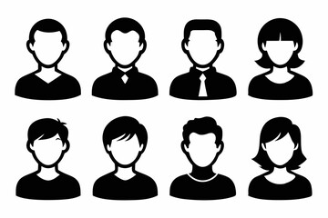 Profile avatar icon set. Male and female head sign silhouette vector