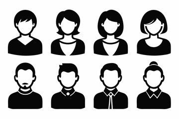 Profile avatar icon set. Male and female head sign silhouette vector