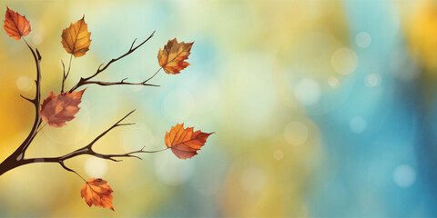 Vector autumn background, branches with autumn leaves, blur and bokeh effect