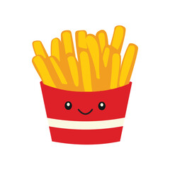 French Fries Sticks Fast Food in Package Box with Cute Funny Happy Face