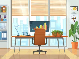 Online meeting, virtual conference room, flat design illustration