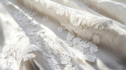 Obraz premium A close-up of elegant fabric featuring intricate lace embroidery.