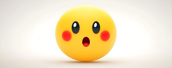 Cartoon-style yellow emoticon with a surprised look and red cheeks, floating on a clean white background. The simple design emphasizes the emotion.